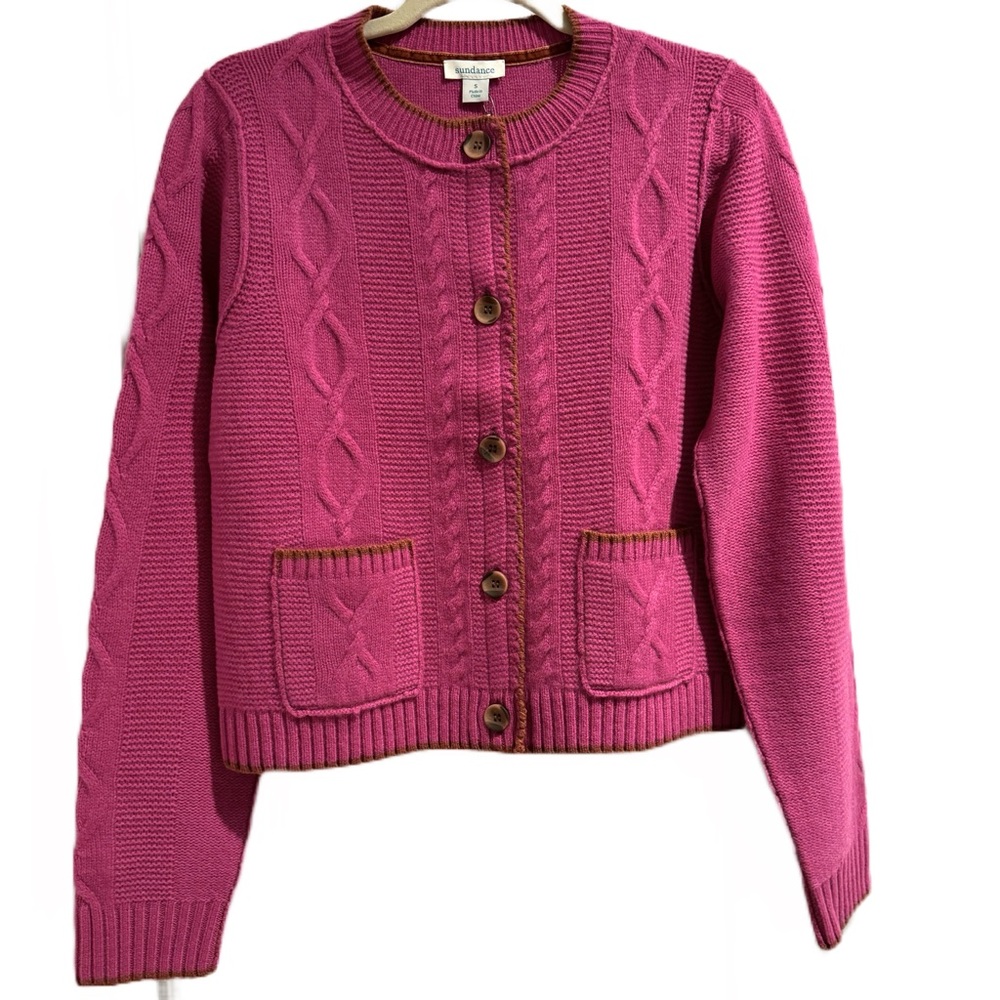 Sundance Women’s Sloane Merino Wool Cable Knit Cardigan Magenta, Brown Size S